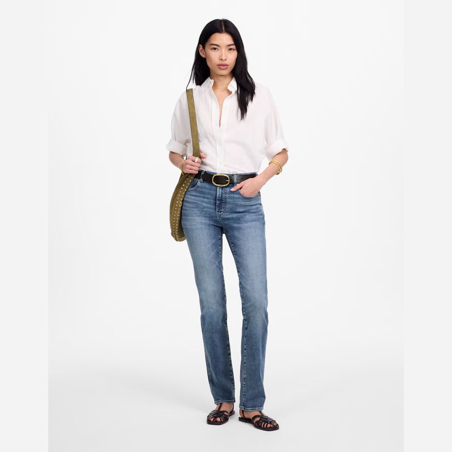 blue womens madewell high-rise jeans tuyau de poêle