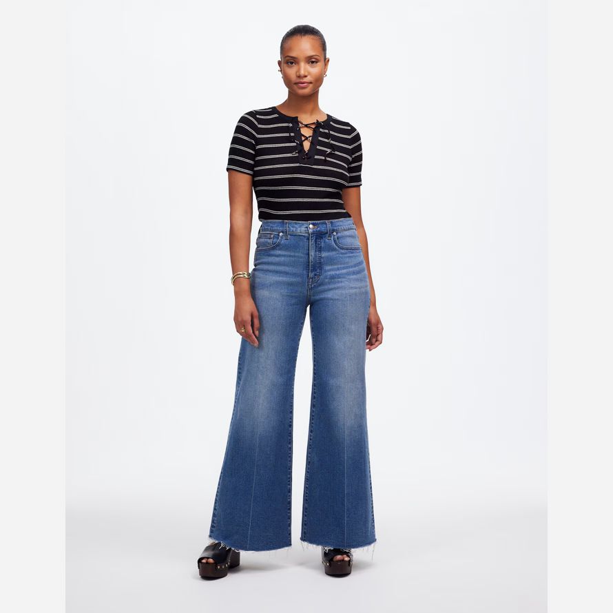 womens madewell curvy Évasée large-jambe crop jeans bleu