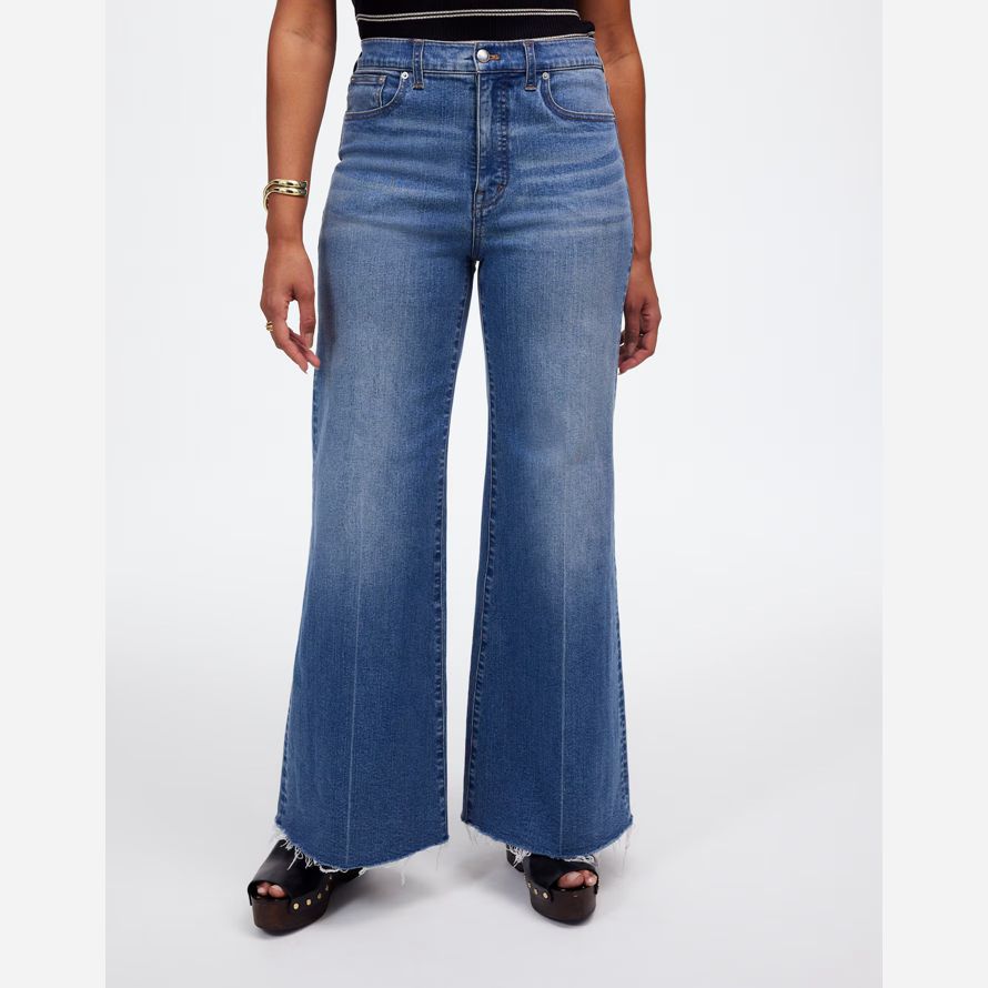 womens madewell curvy Évasée large-jambe crop jeans bleu