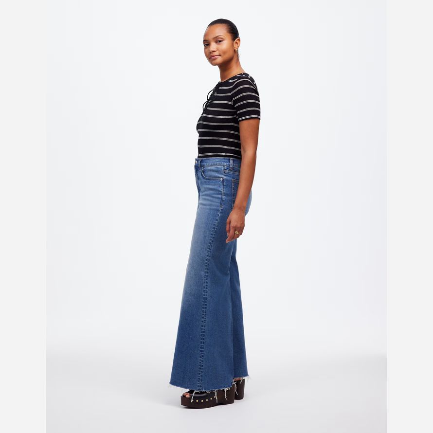 womens madewell curvy Évasée large-jambe crop jeans bleu