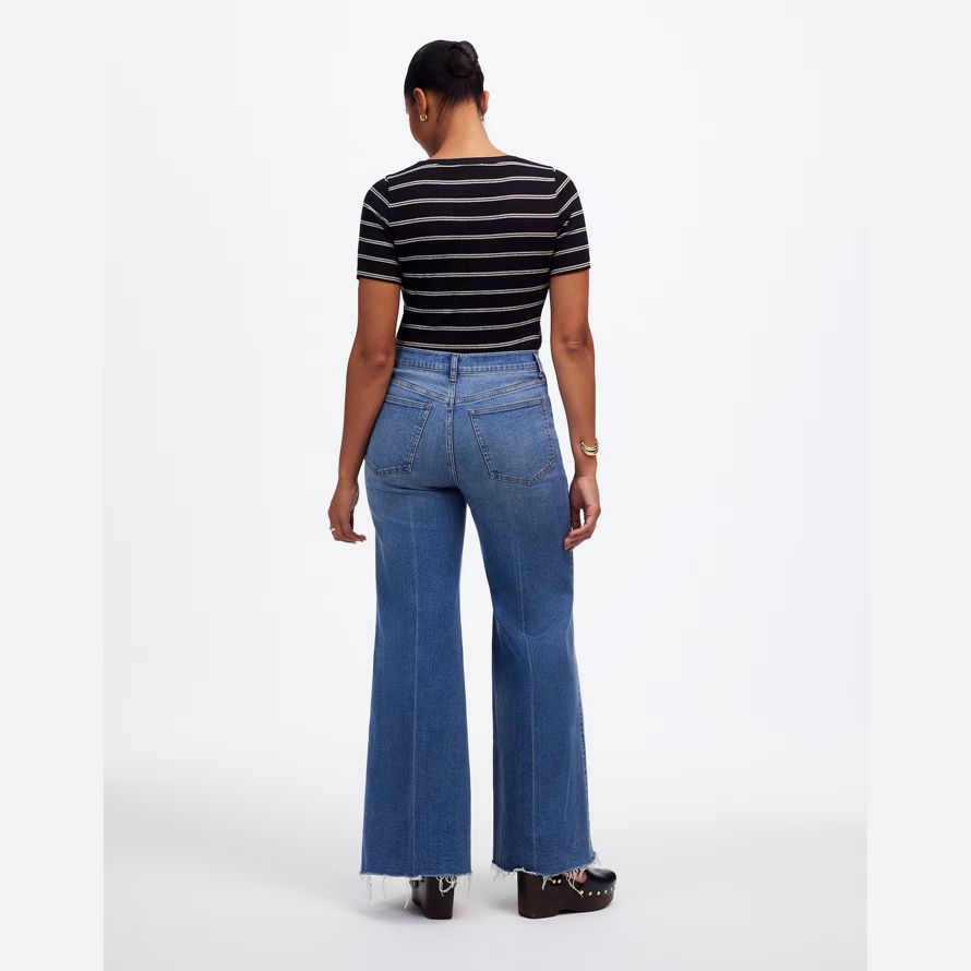 womens madewell curvy Évasée large-jambe crop jeans bleu