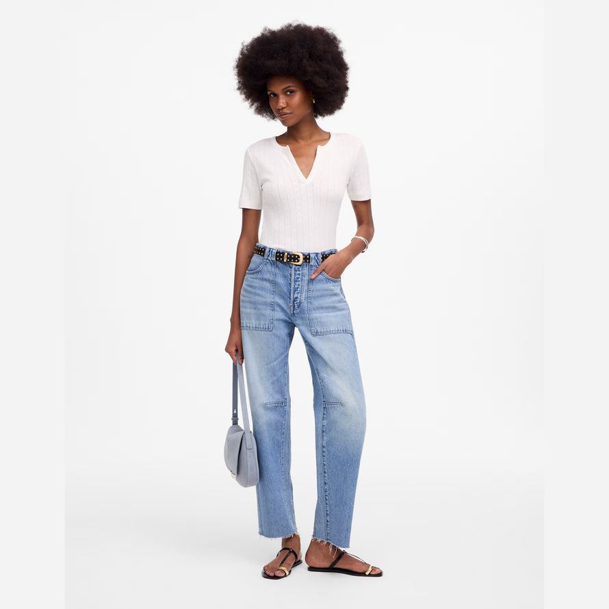 light blue womens madewell le précipitamment baril-leg jeans