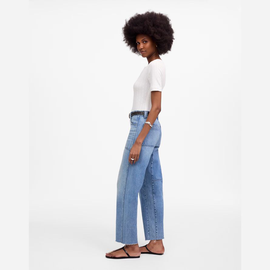 light blue womens madewell le précipitamment baril-leg jeans