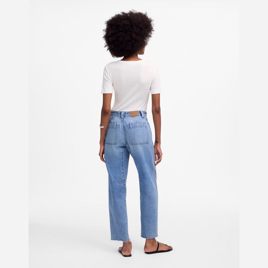 light blue womens madewell le précipitamment baril-leg jeans