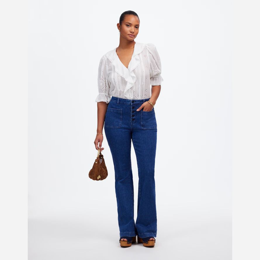 blue womens madewell curvy marché aux puces de flare jeans