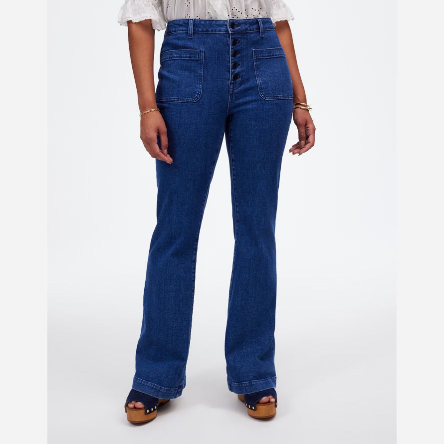 blue womens madewell curvy marché aux puces de flare jeans