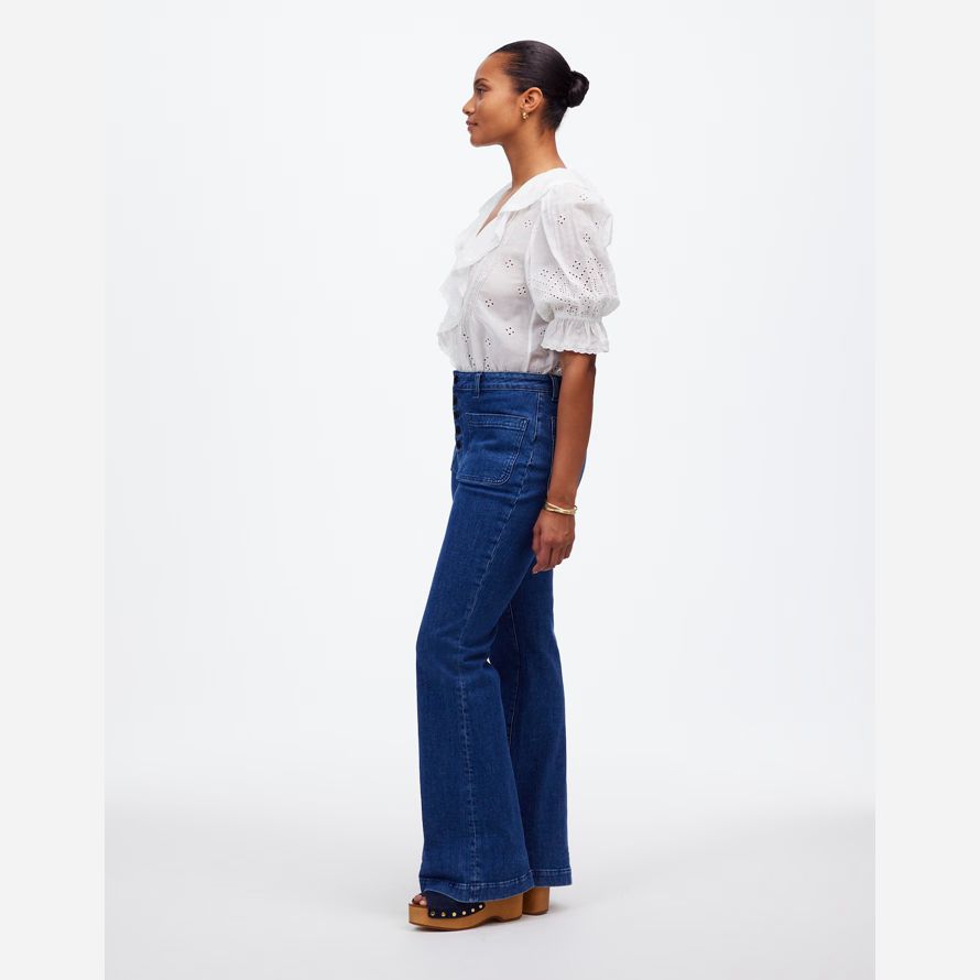 blue womens madewell curvy marché aux puces de flare jeans
