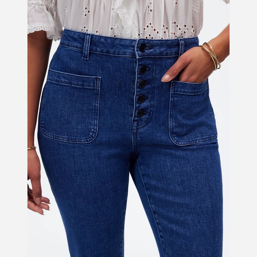 blue womens madewell curvy marché aux puces de flare jeans
