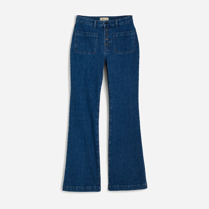 blue womens madewell curvy marché aux puces de flare jeans