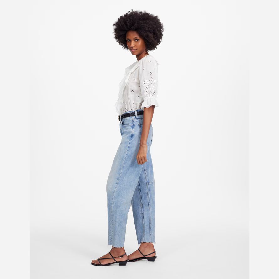 madewell le précipitamment baril-jambe womens jeans bleu clair