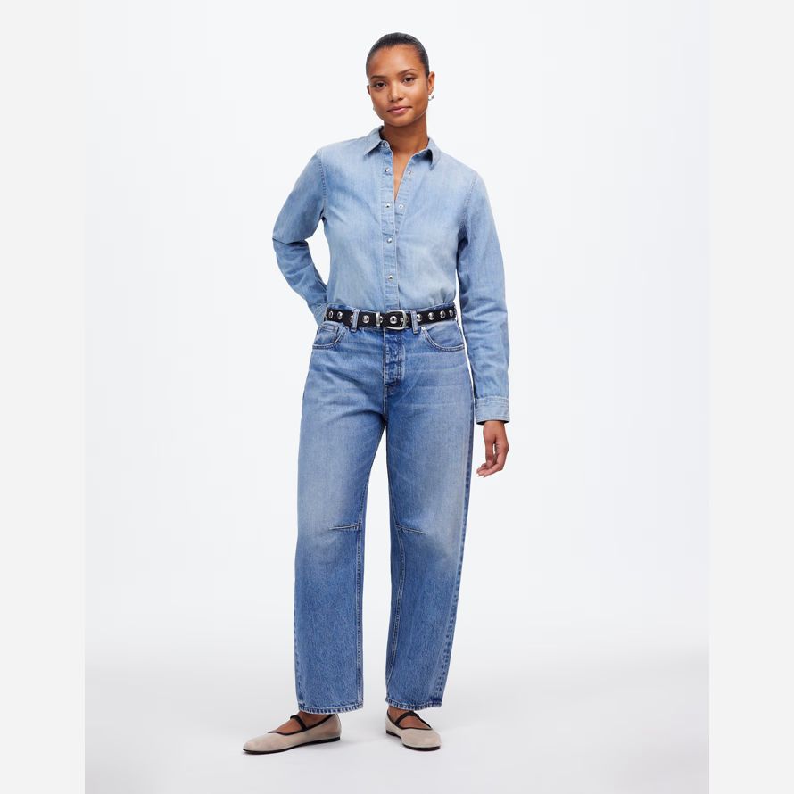 blue womens madewell les courbes de sÉlança baril-leg jeans