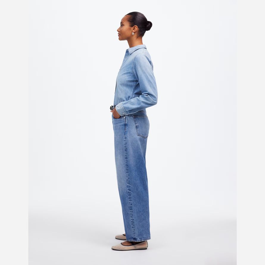 blue womens madewell les courbes de sÉlança baril-leg jeans