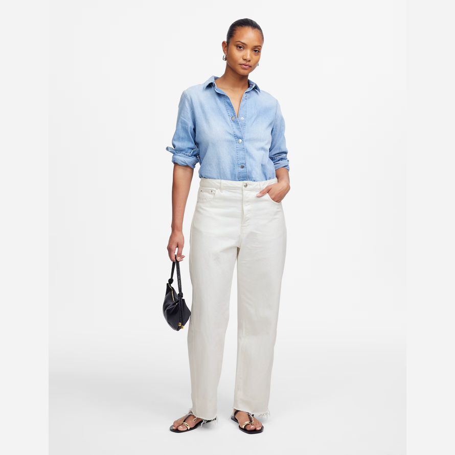 womens madewell les courbes reconstitué baril-leg jeans blanc