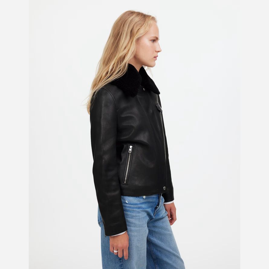 noir madewell sherpa-col asymétrique À zip en face womens veste en cuir