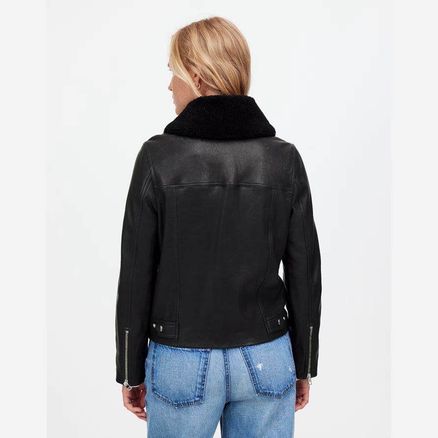 noir madewell sherpa-col asymétrique À zip en face womens veste en cuir