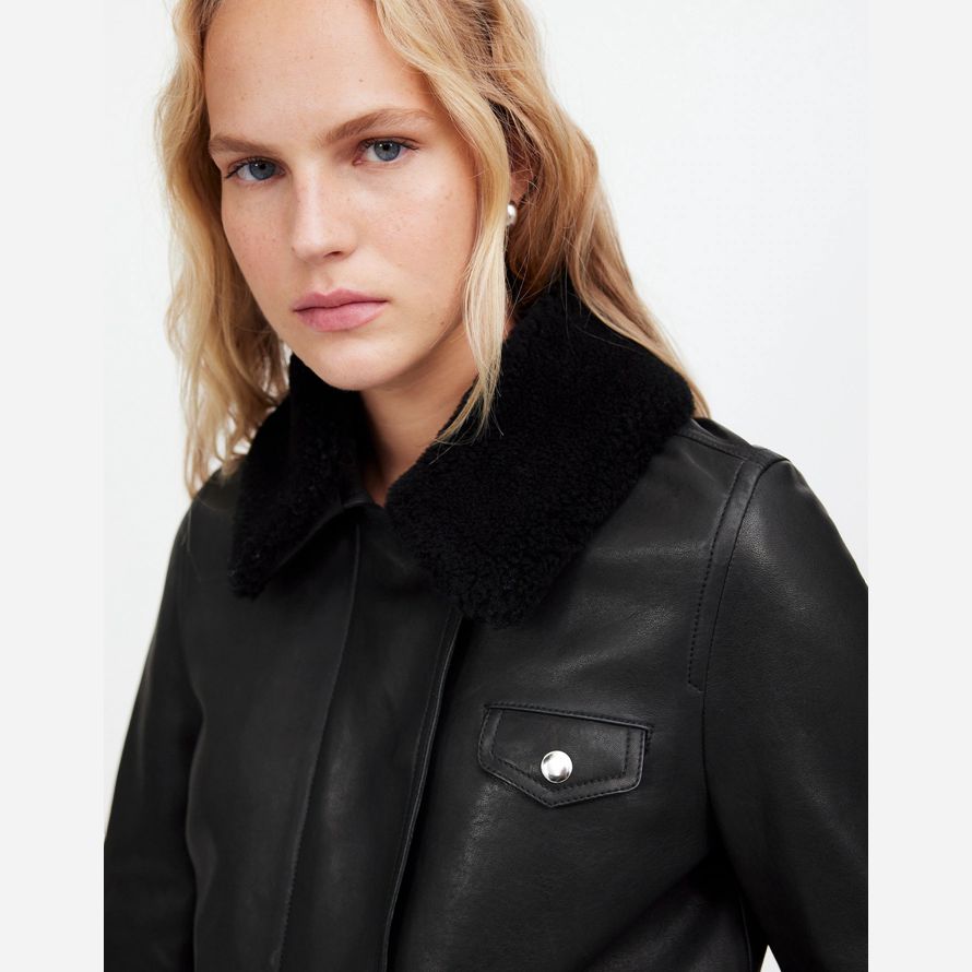 noir madewell sherpa-col asymétrique À zip en face womens veste en cuir