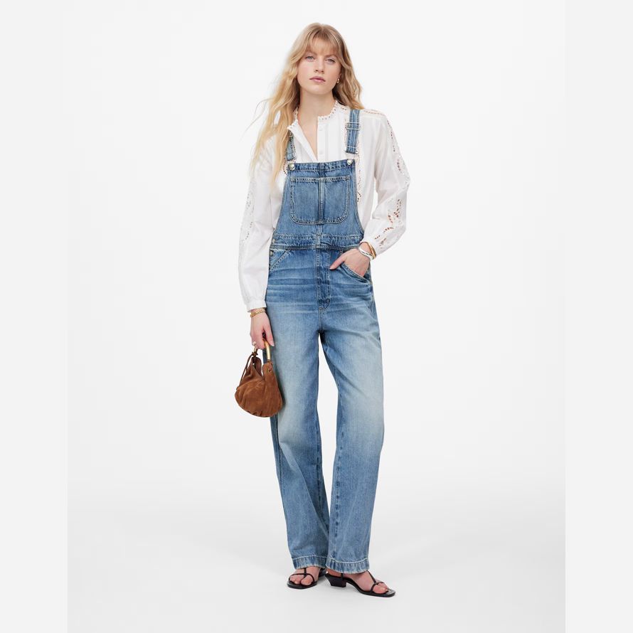 womens madewell denim décontracté charpentier salopette bleu