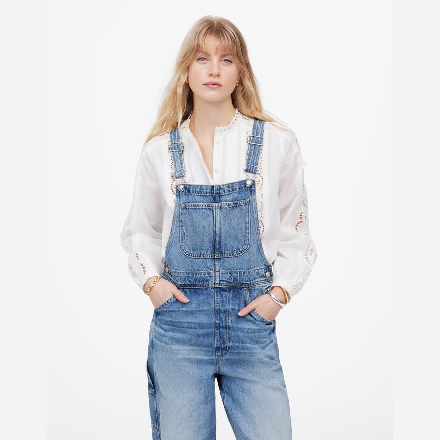 womens madewell denim décontracté charpentier salopette bleu