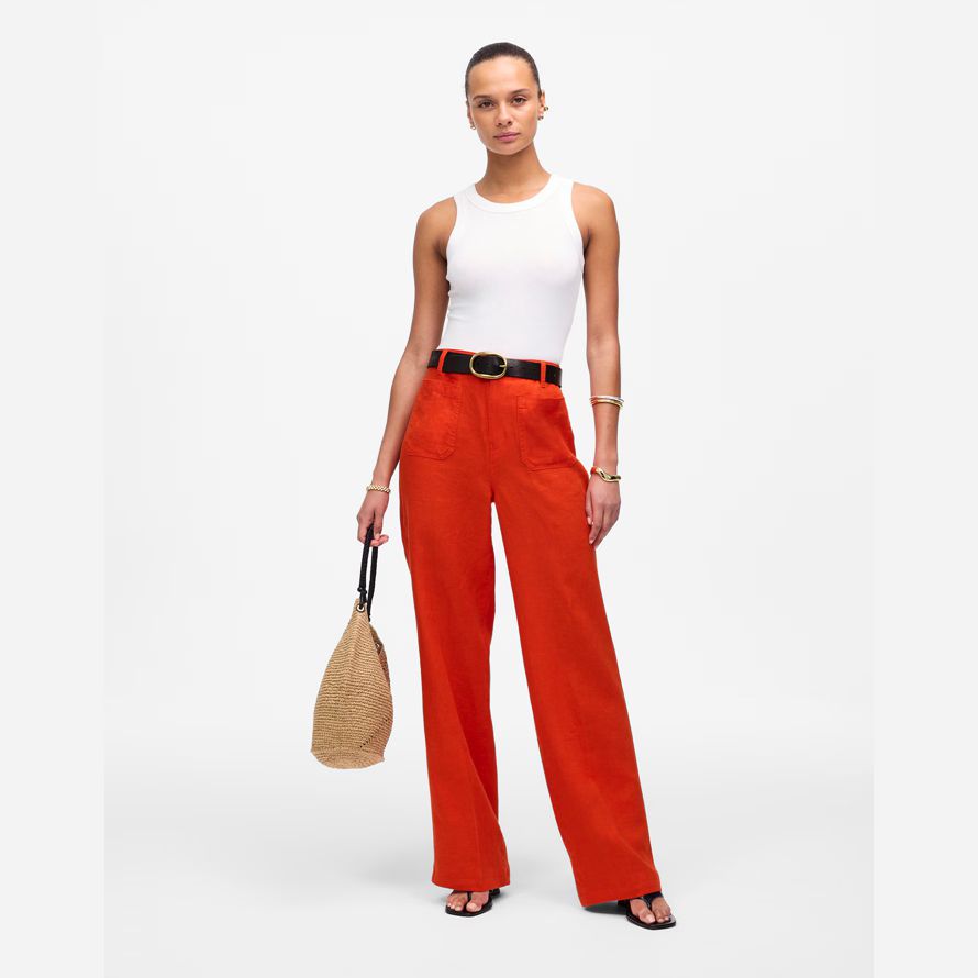 womens madewell patch poche de pantalon flare orange rouge