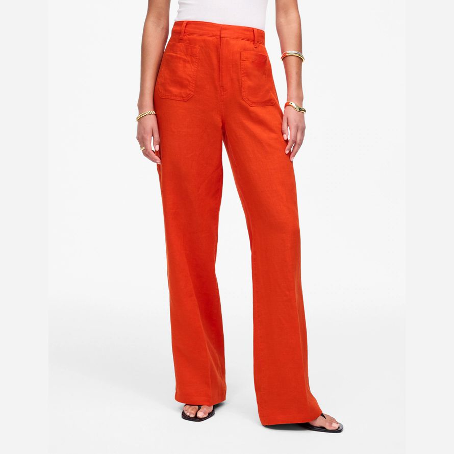 womens madewell patch poche de pantalon flare orange rouge