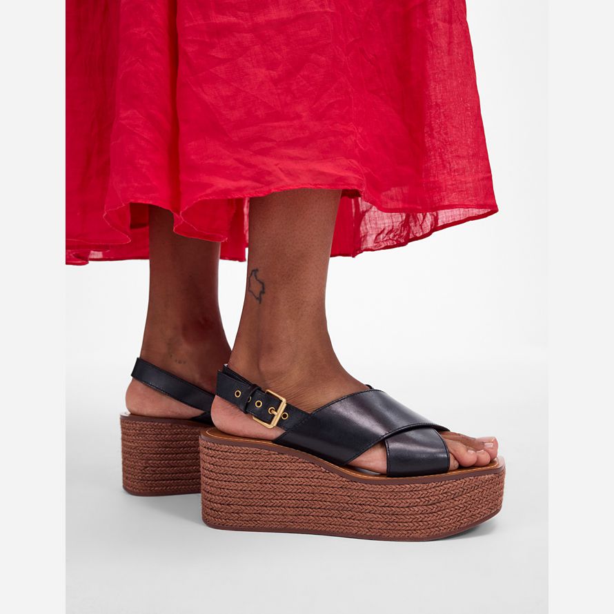 womens madewell lamee sandales compensées noir