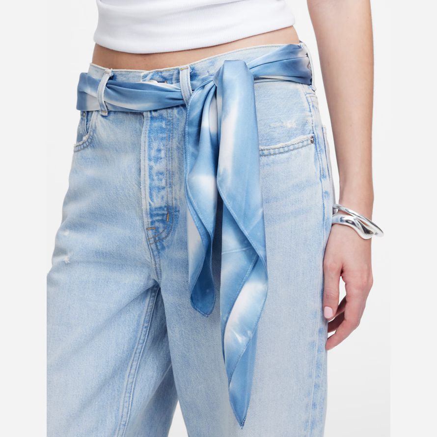 blue white womens madewell teintés À la main surdimensionné foulard de soie