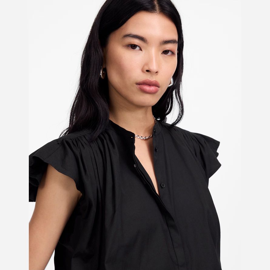 noir madewell popeline froncé de bouton-up womens shirts
