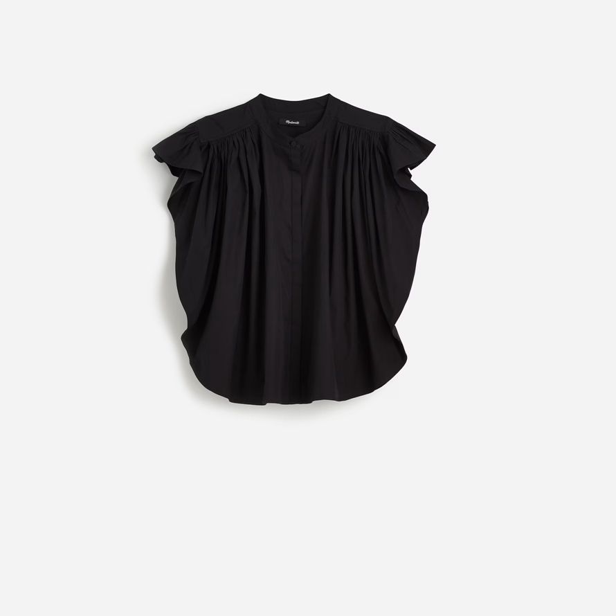 noir madewell popeline froncé de bouton-up womens shirts