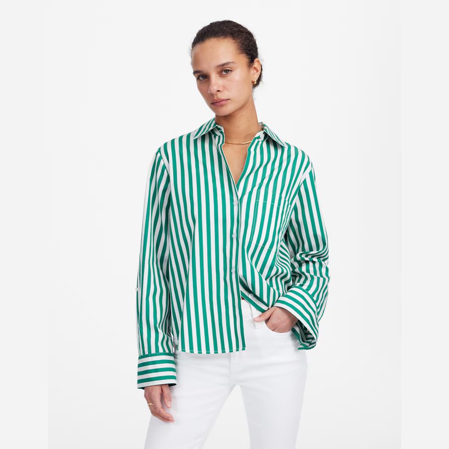 womens madewell popeline facile o-cou de bouton-up shirts vert blanc