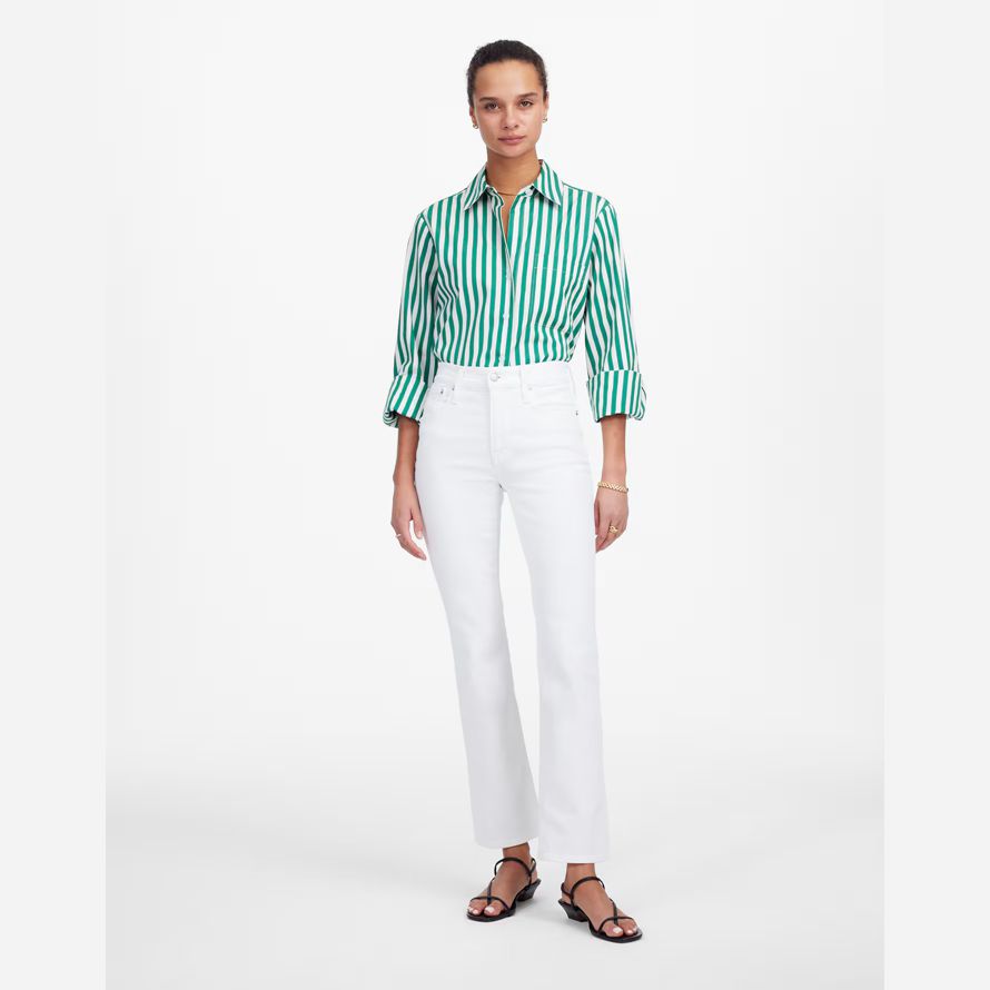 womens madewell popeline facile o-cou de bouton-up shirts vert blanc