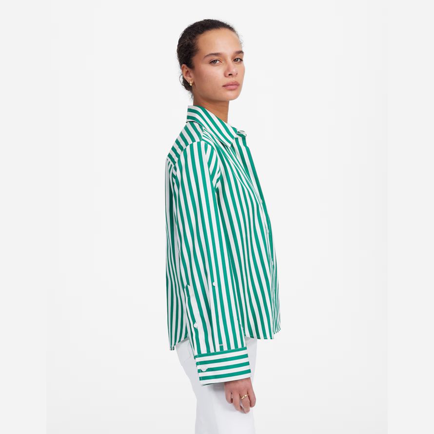womens madewell popeline facile o-cou de bouton-up shirts vert blanc