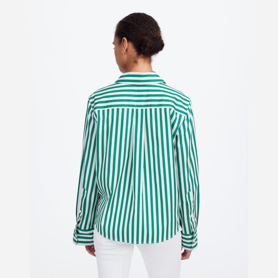 womens madewell popeline facile o-cou de bouton-up shirts vert blanc