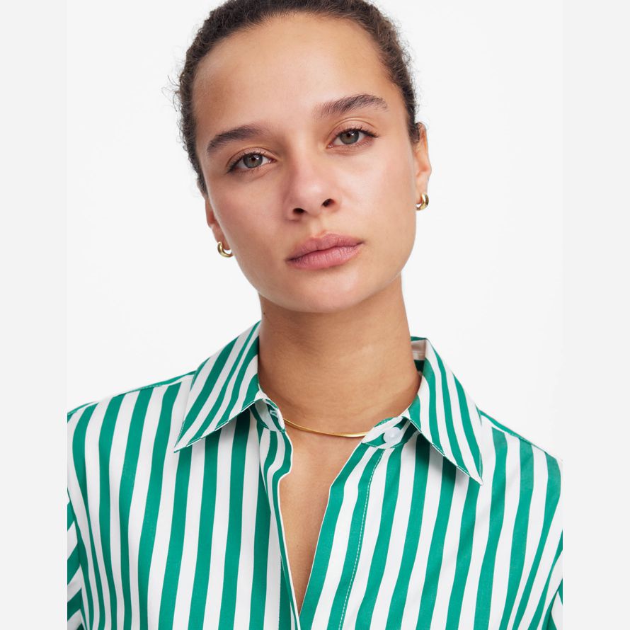 womens madewell popeline facile o-cou de bouton-up shirts vert blanc