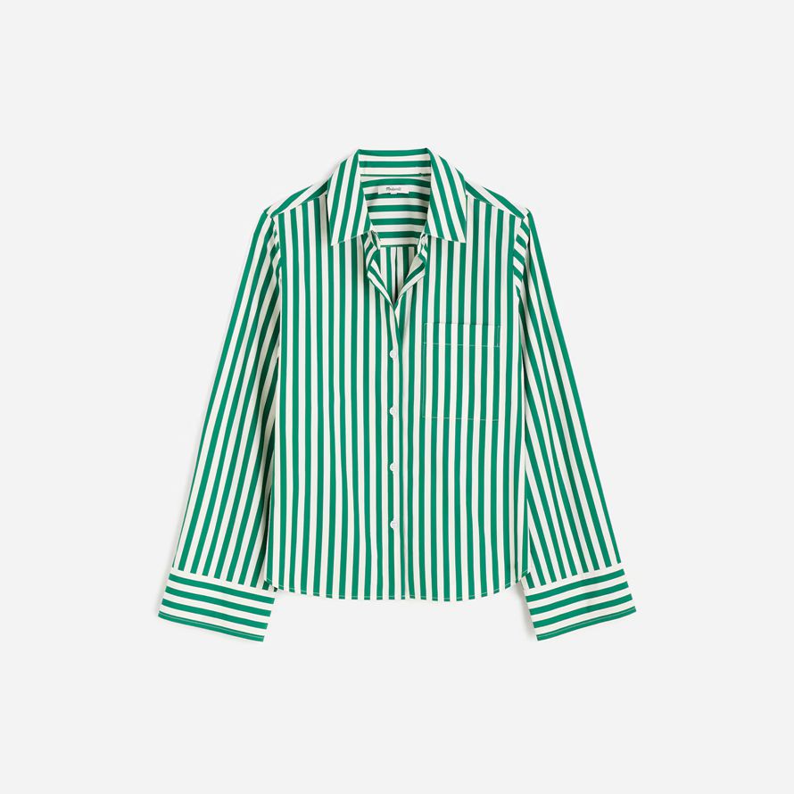 womens madewell popeline facile o-cou de bouton-up shirts vert blanc