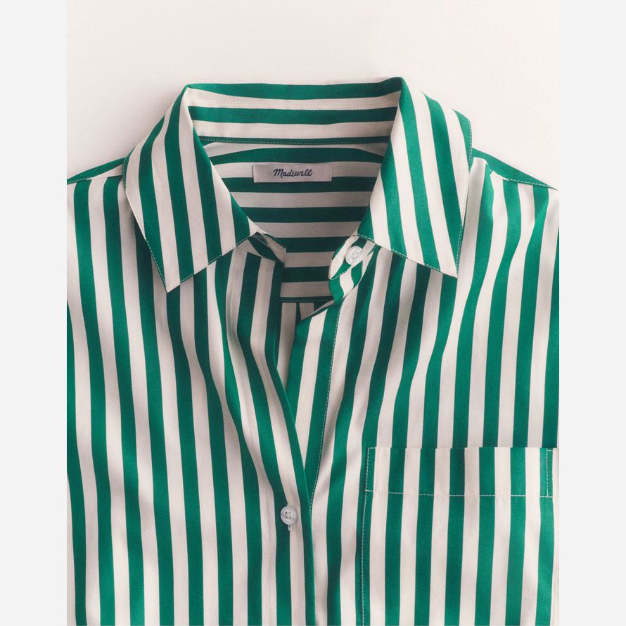 womens madewell popeline facile o-cou de bouton-up shirts vert blanc