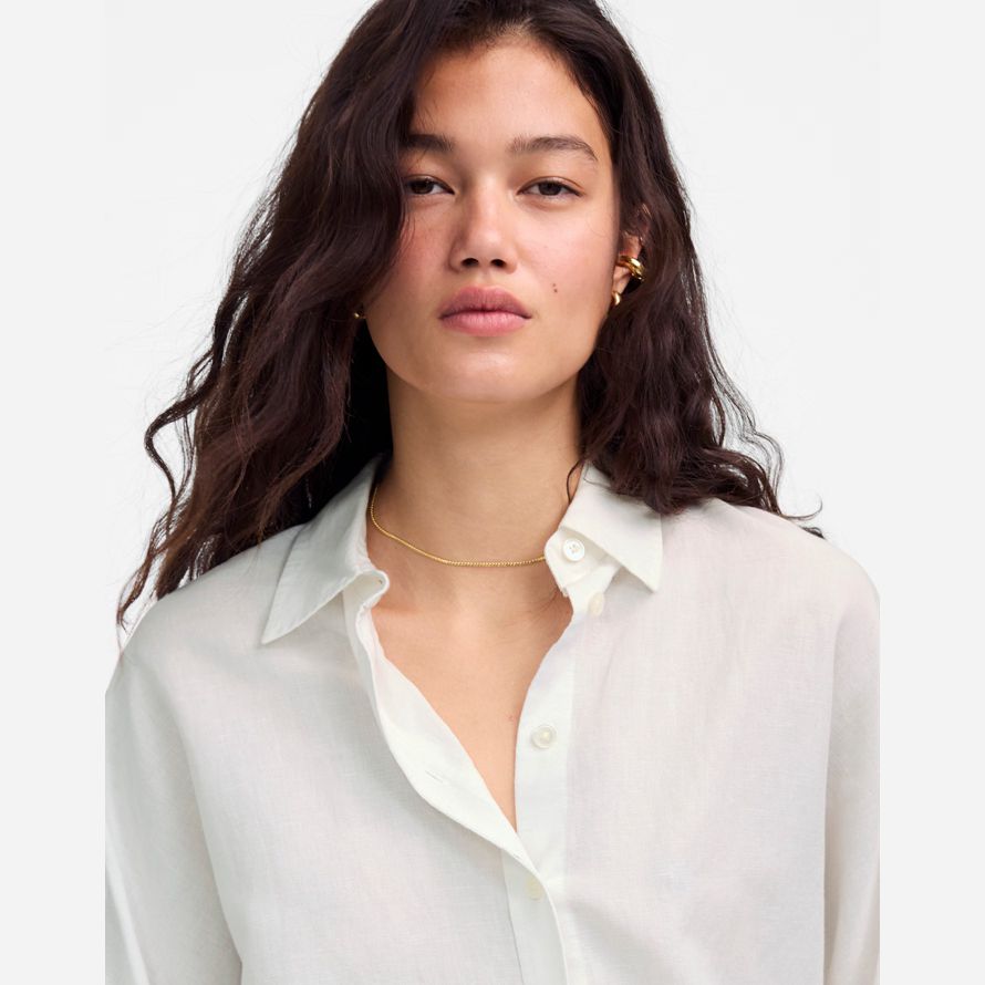 white womens madewell surdimensionné plissée À manches bouton-up maillots de