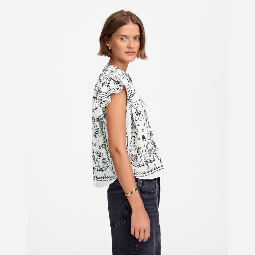 white navy womens madewell popeline froncé de bouton-up maillots de