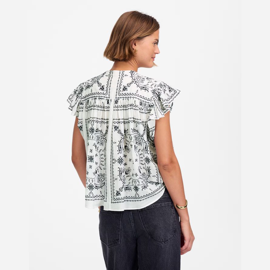 white navy womens madewell popeline froncé de bouton-up maillots de