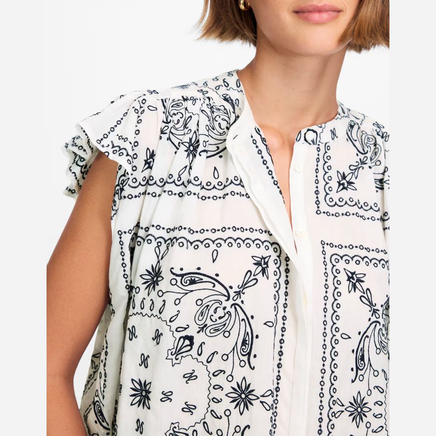 white navy womens madewell popeline froncé de bouton-up maillots de