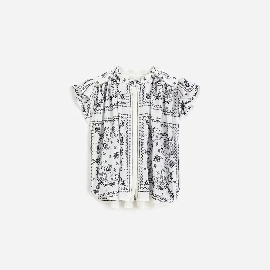 white navy womens madewell popeline froncé de bouton-up maillots de