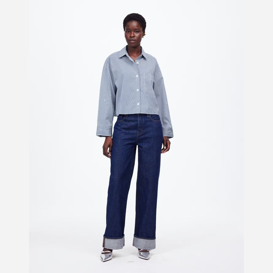 blue white womens madewell droite ourlet shirts