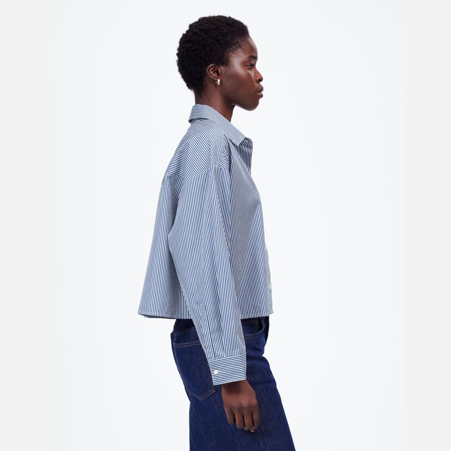blue white womens madewell droite ourlet shirts