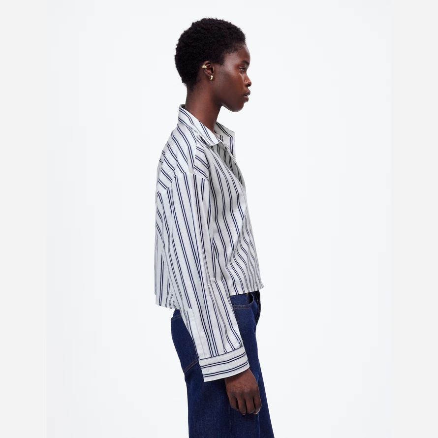 madewell droite ourlet womens shirts blanc bleu