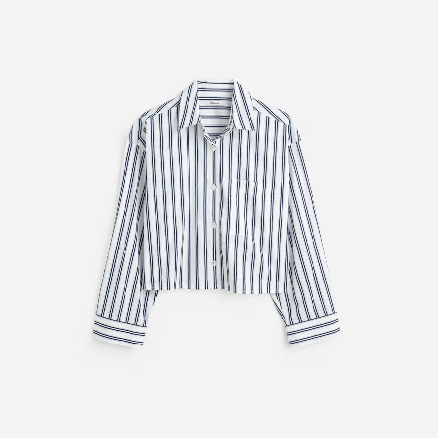 madewell droite ourlet womens shirts blanc bleu