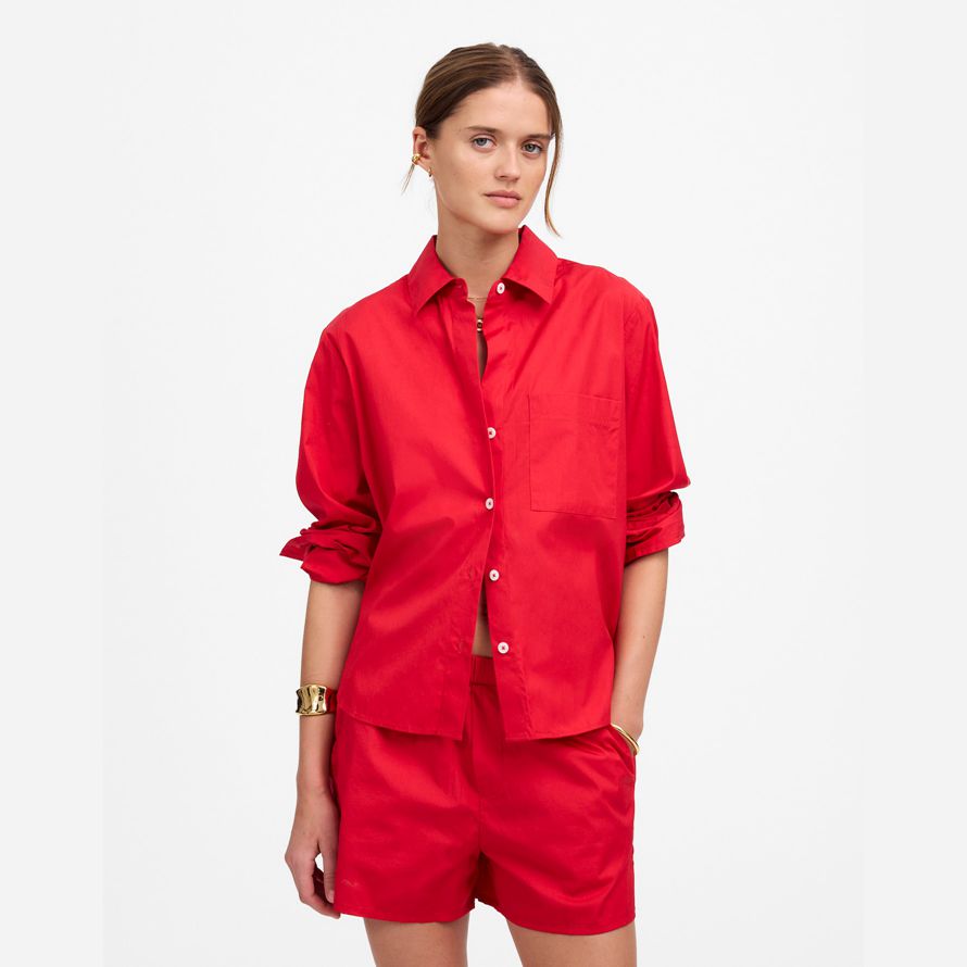 womens madewell popeline facile o-cou de bouton-up shirts rouge