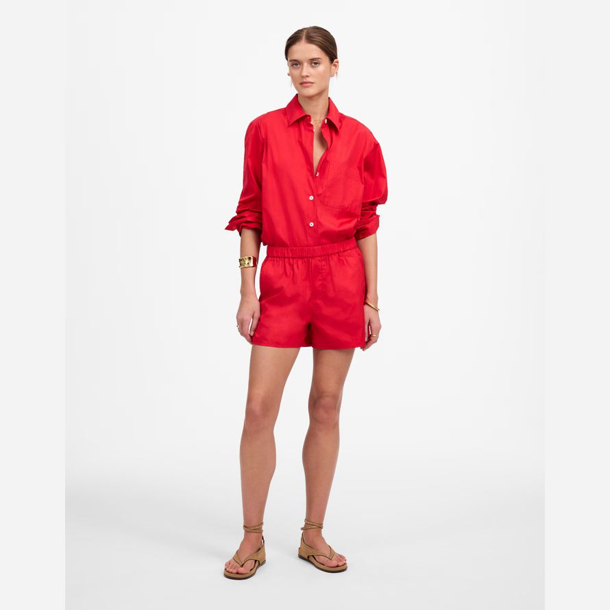 womens madewell popeline facile o-cou de bouton-up shirts rouge