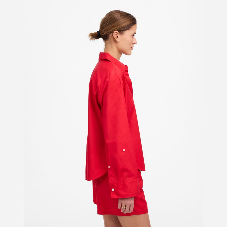 womens madewell popeline facile o-cou de bouton-up shirts rouge