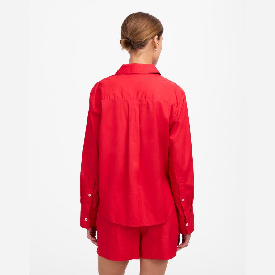 womens madewell popeline facile o-cou de bouton-up shirts rouge