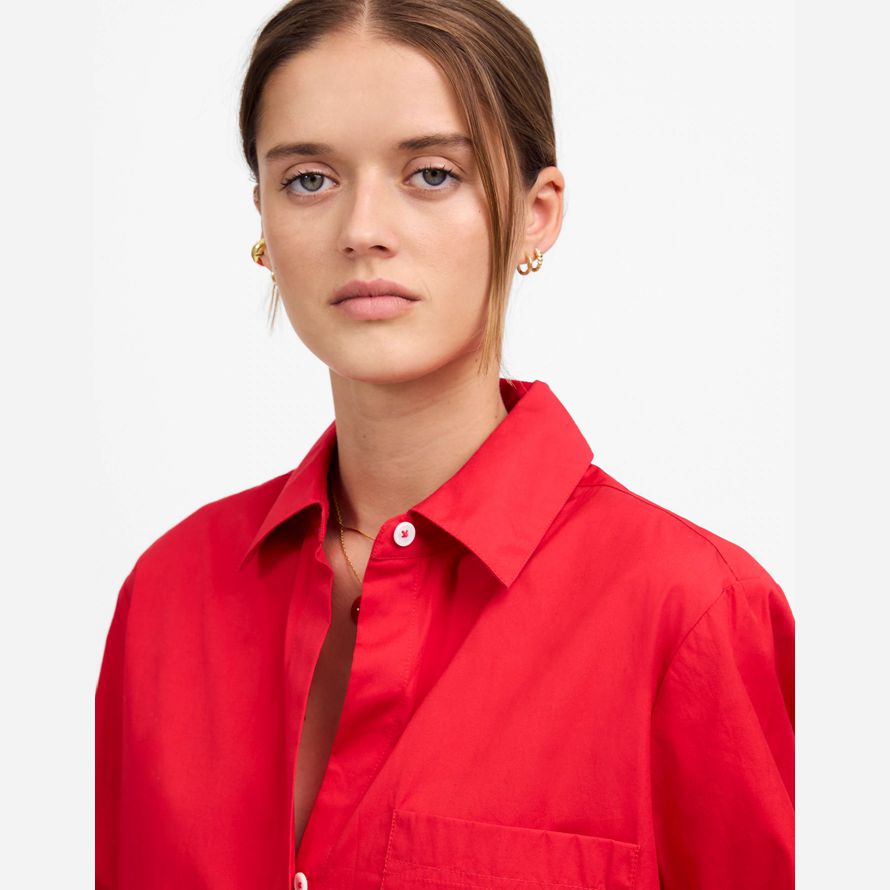 womens madewell popeline facile o-cou de bouton-up shirts rouge