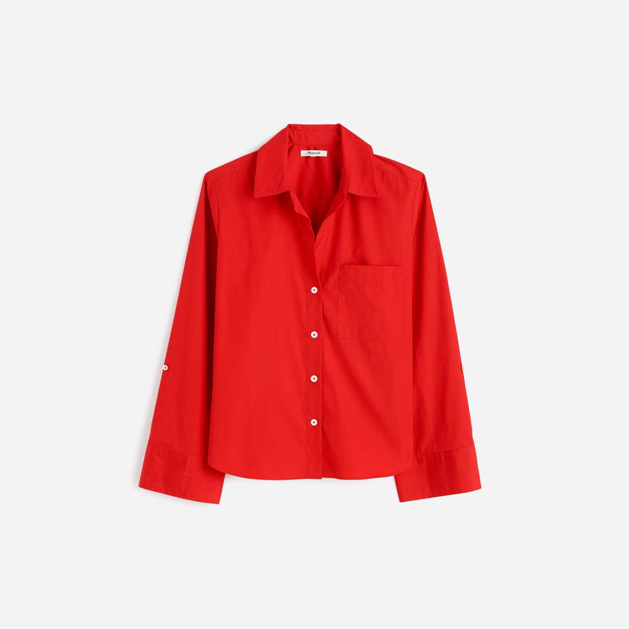 womens madewell popeline facile o-cou de bouton-up shirts rouge
